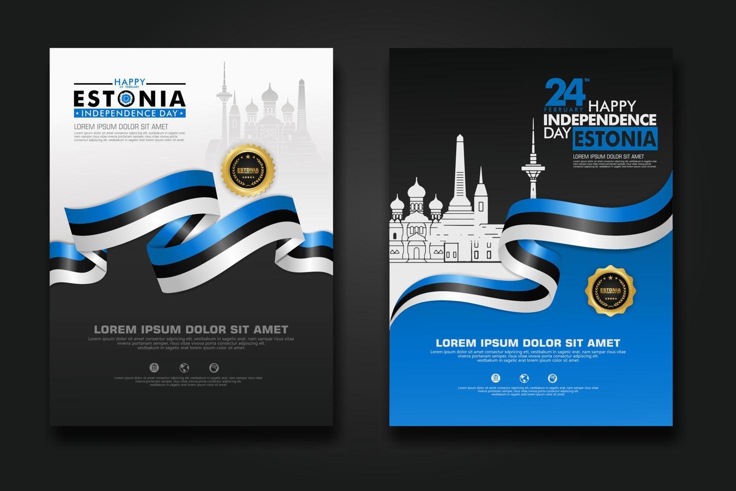 establecer diseño de cartel estonia feliz día de la independencia plantilla de fondo vector