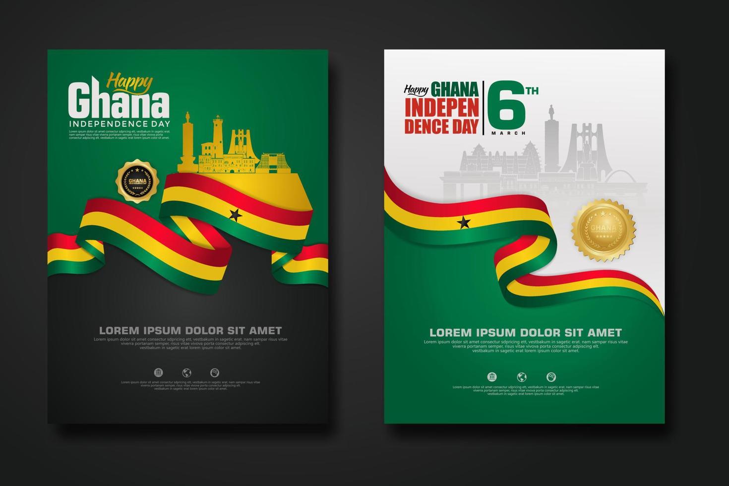 Set poster design Republic Ghana happy independence Day background template vector