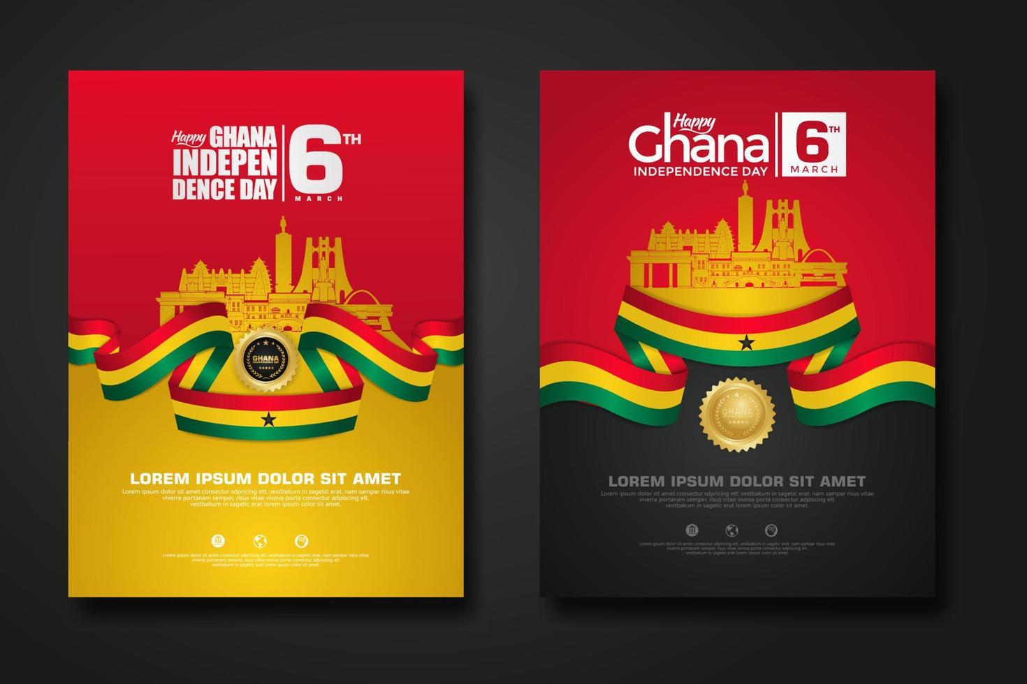 Set poster design Republic Ghana happy independence Day background template vector