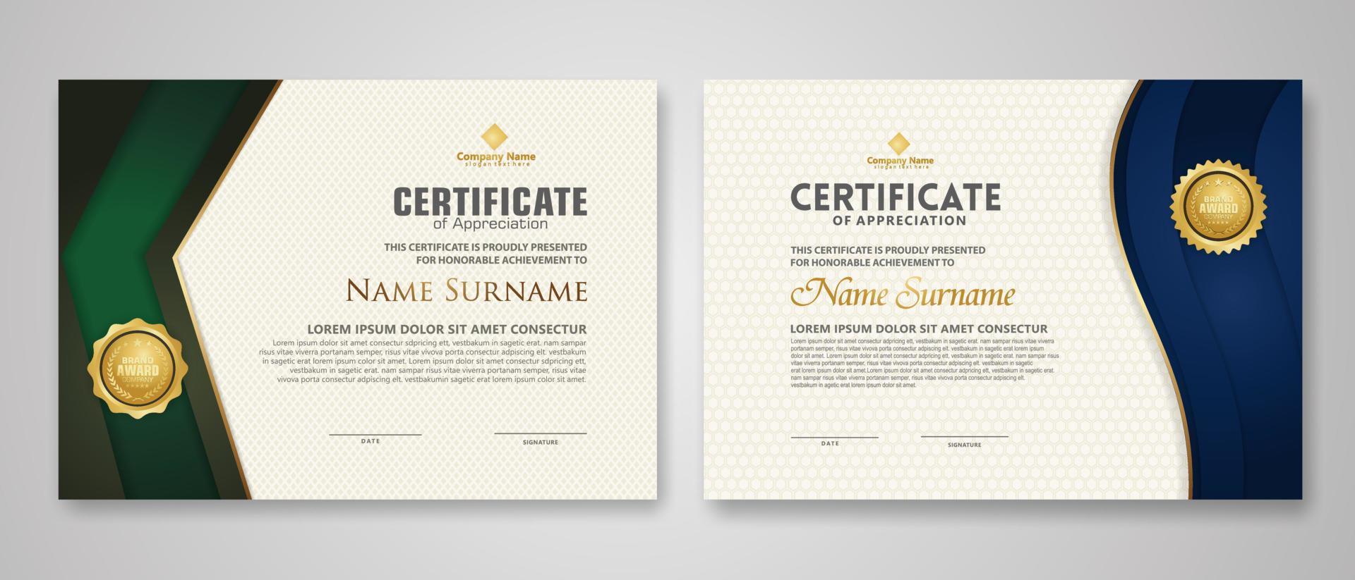 Certificate template with luxury badge and elegance modern pattern background. for appreciation, achievements, award, business, and education needs. vector illustration