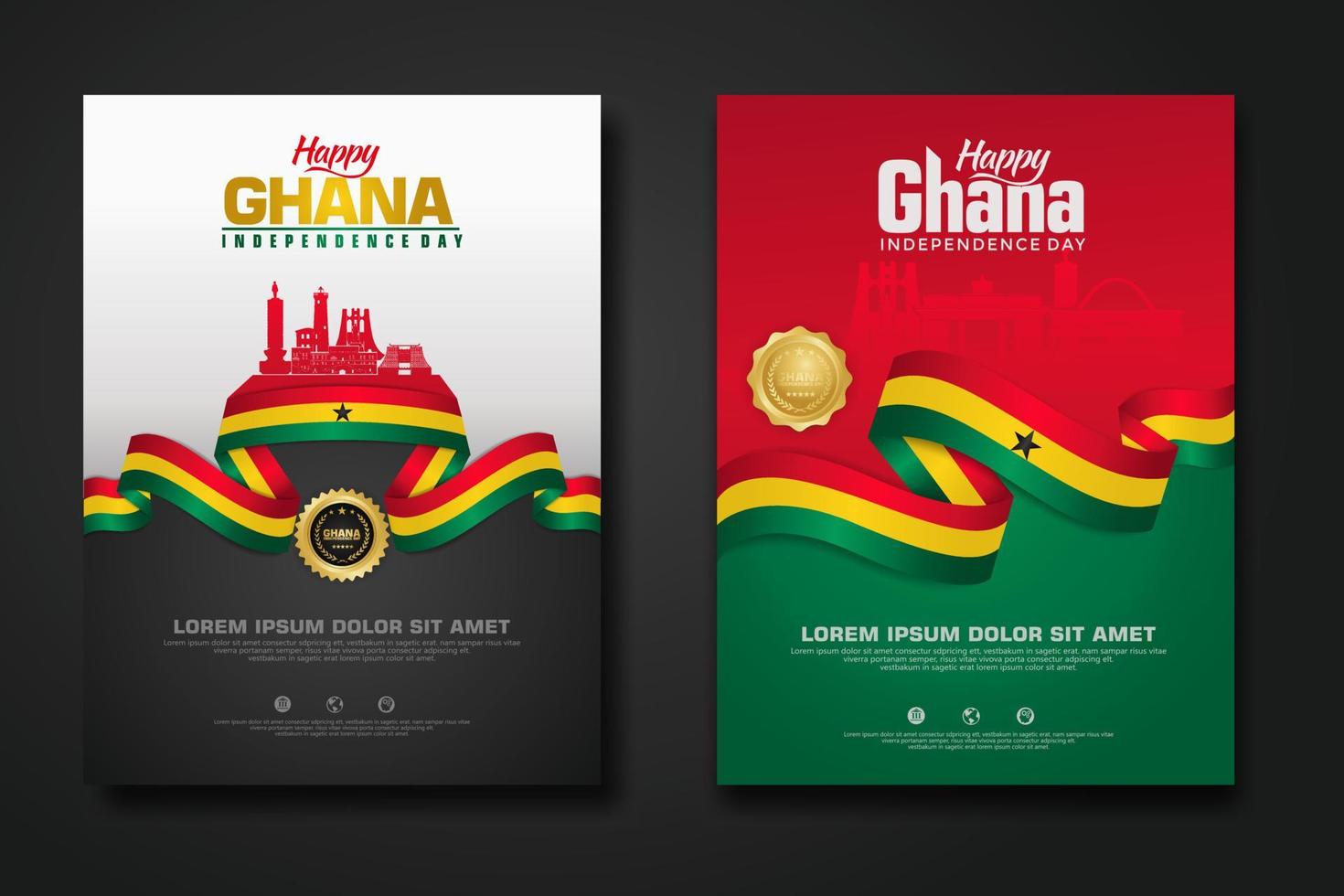 Set poster design Republic Ghana happy independence Day background template vector