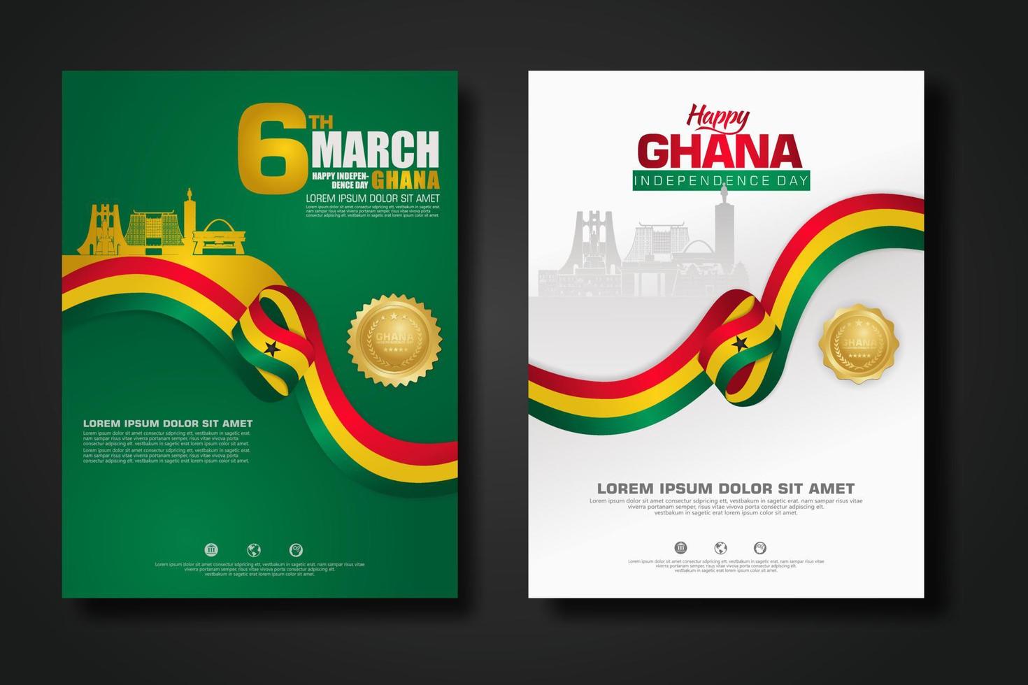 Set poster design Republic Ghana happy independence Day background template vector