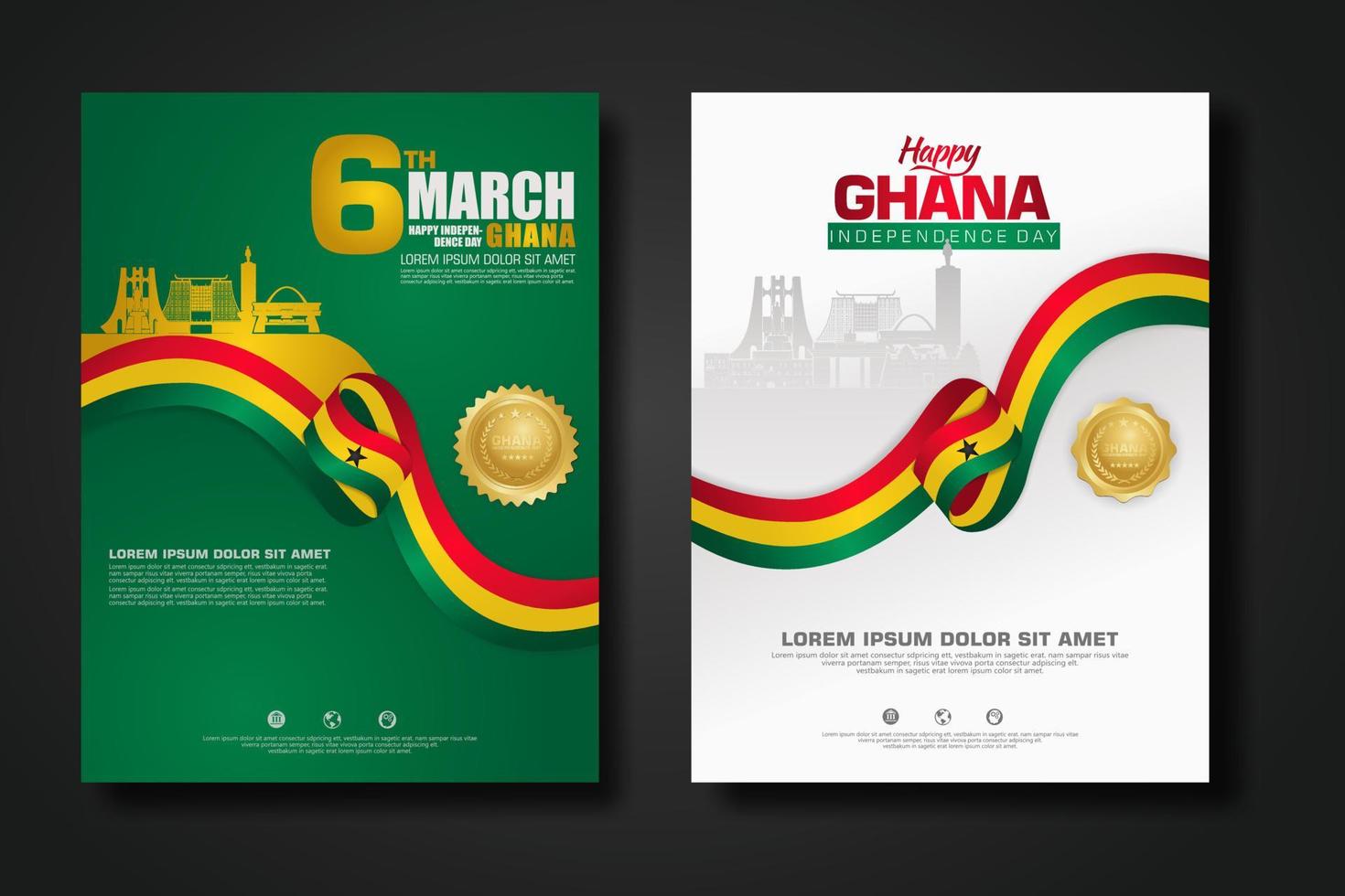 establecer diseño de póster república ghana feliz día de la independencia plantilla de fondo vector