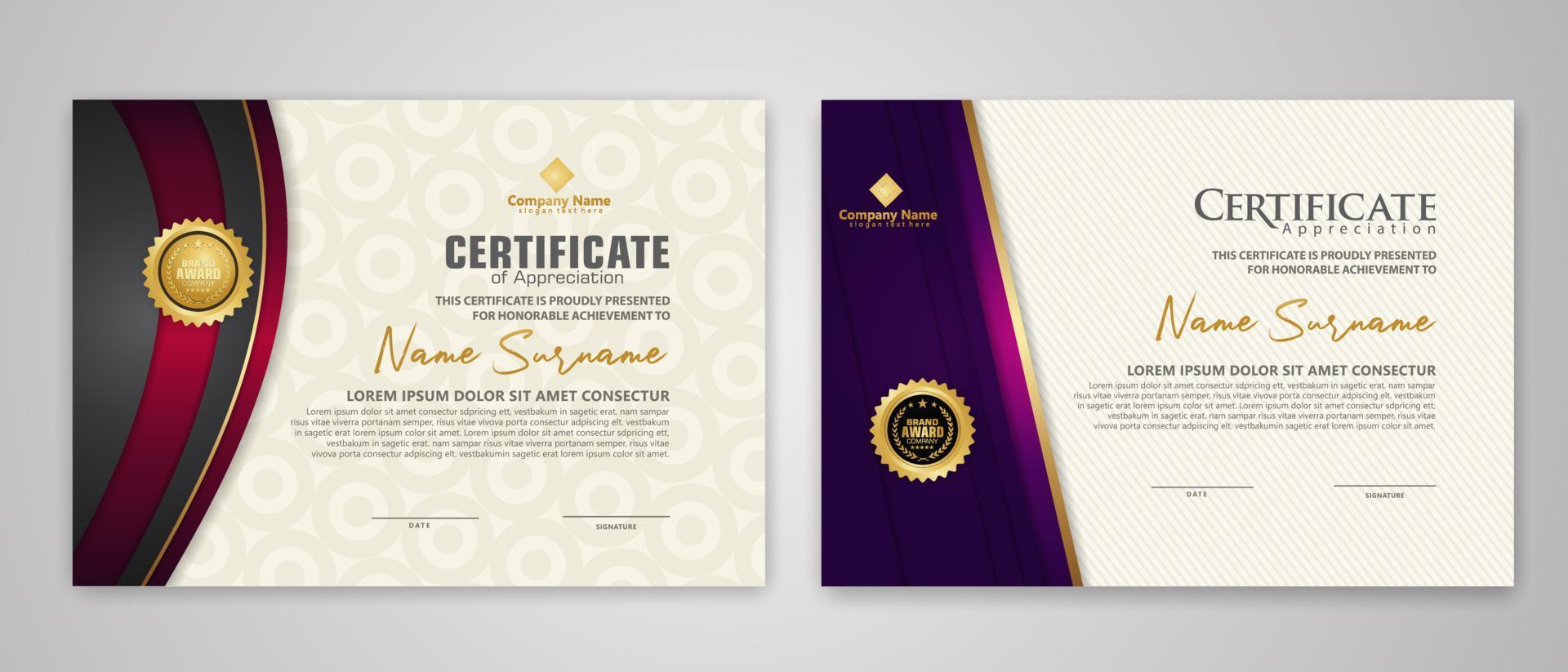 Certificate template with luxury badge and elegance modern pattern background. for appreciation, achievements, award, business, and education needs. vector illustration