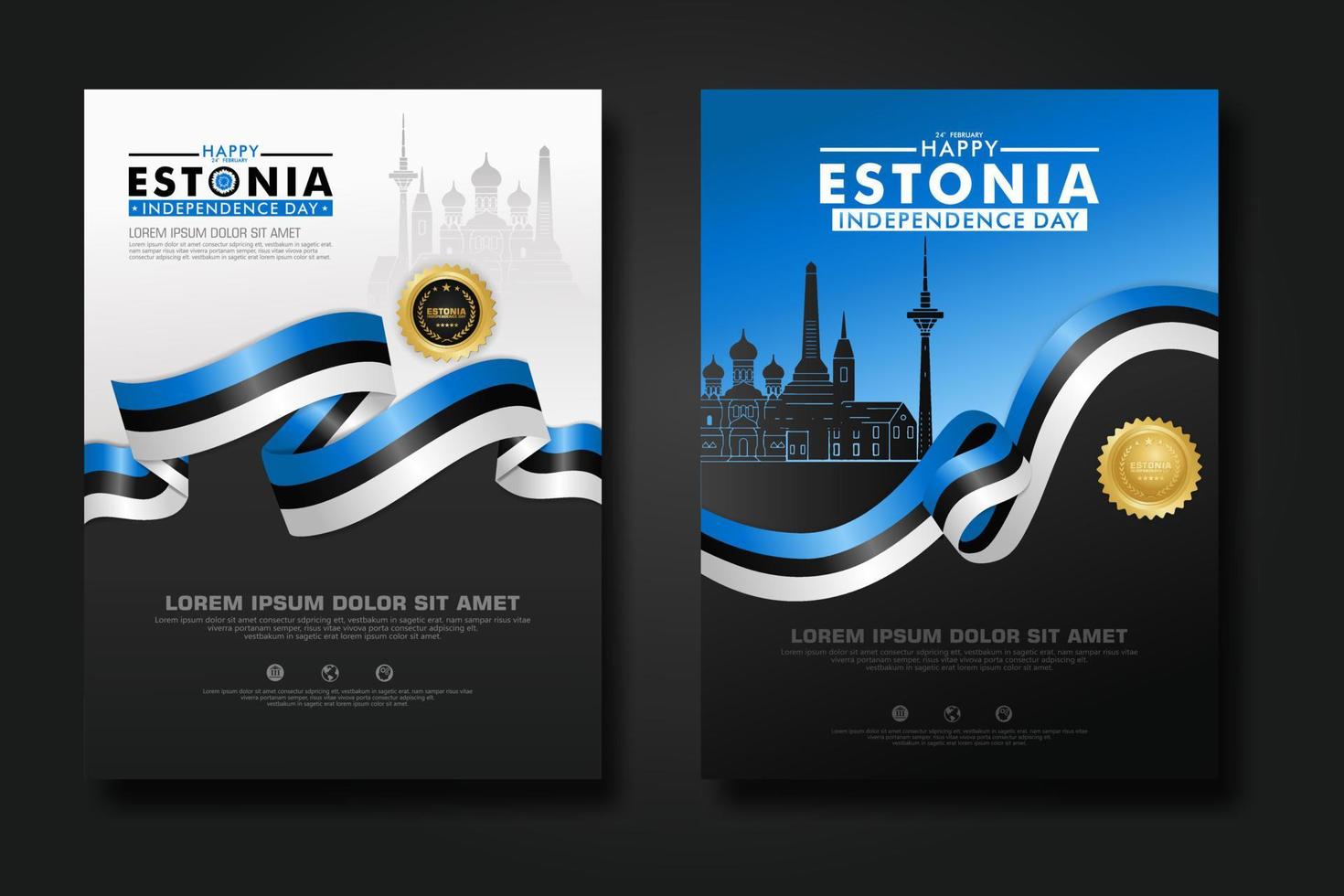 establecer diseño de cartel estonia feliz día de la independencia plantilla de fondo vector