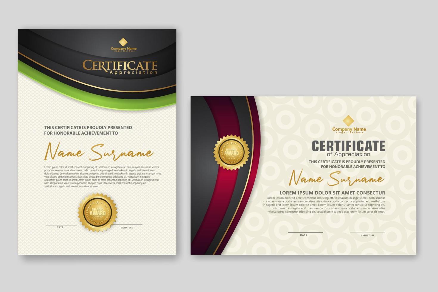 Certificate template with luxury badge and elegance modern pattern background. for appreciation, achievements, award, business, and education needs. vector illustration