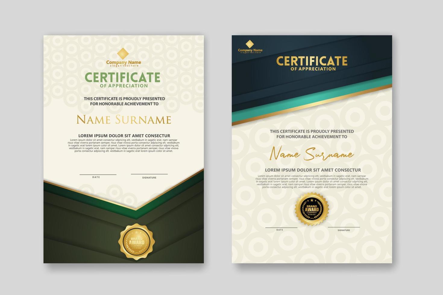 Certificate template with luxury badge and elegance modern pattern background. for appreciation, achievements, award, business, and education needs. vector illustration