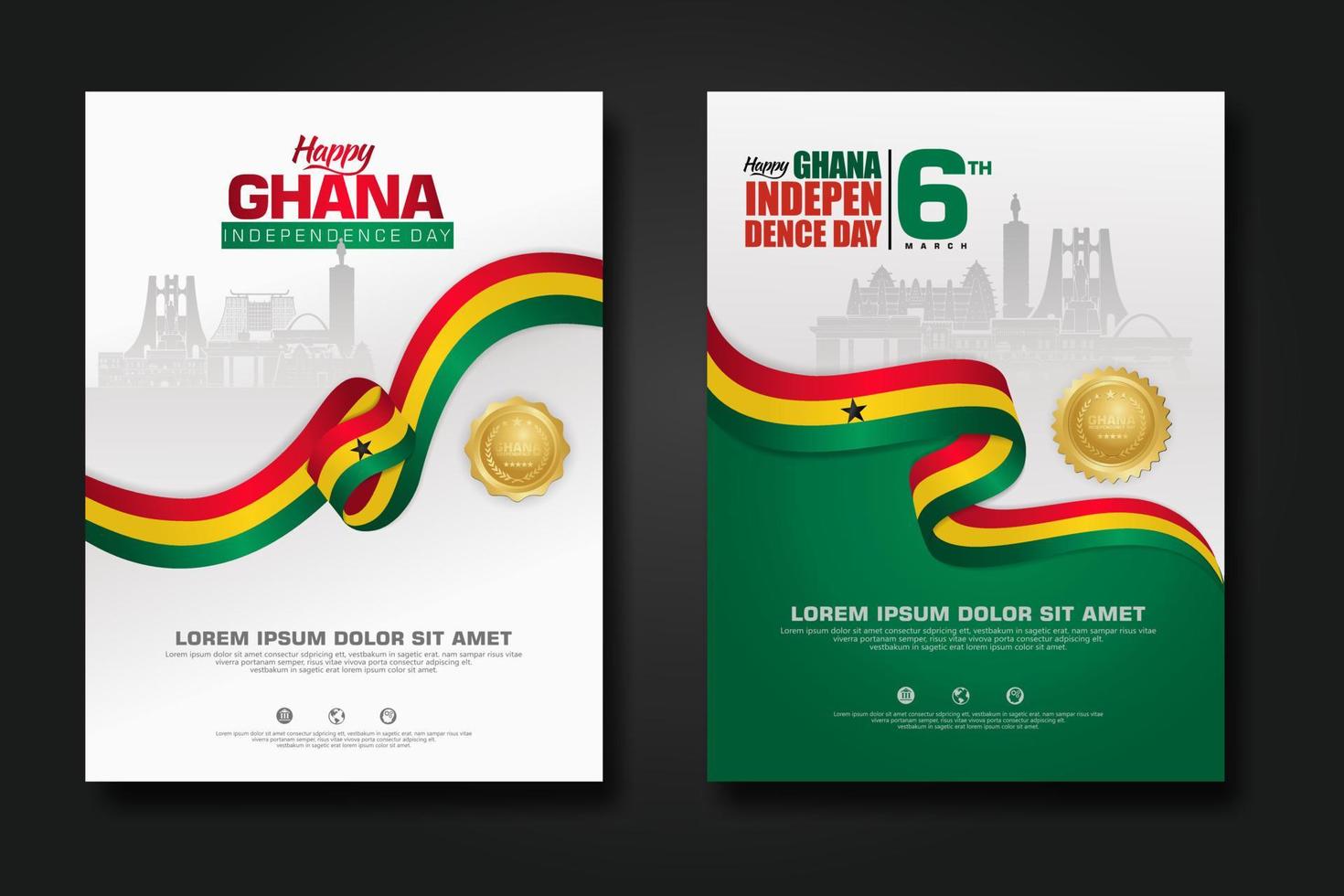 Set poster design Republic Ghana happy independence Day background template vector