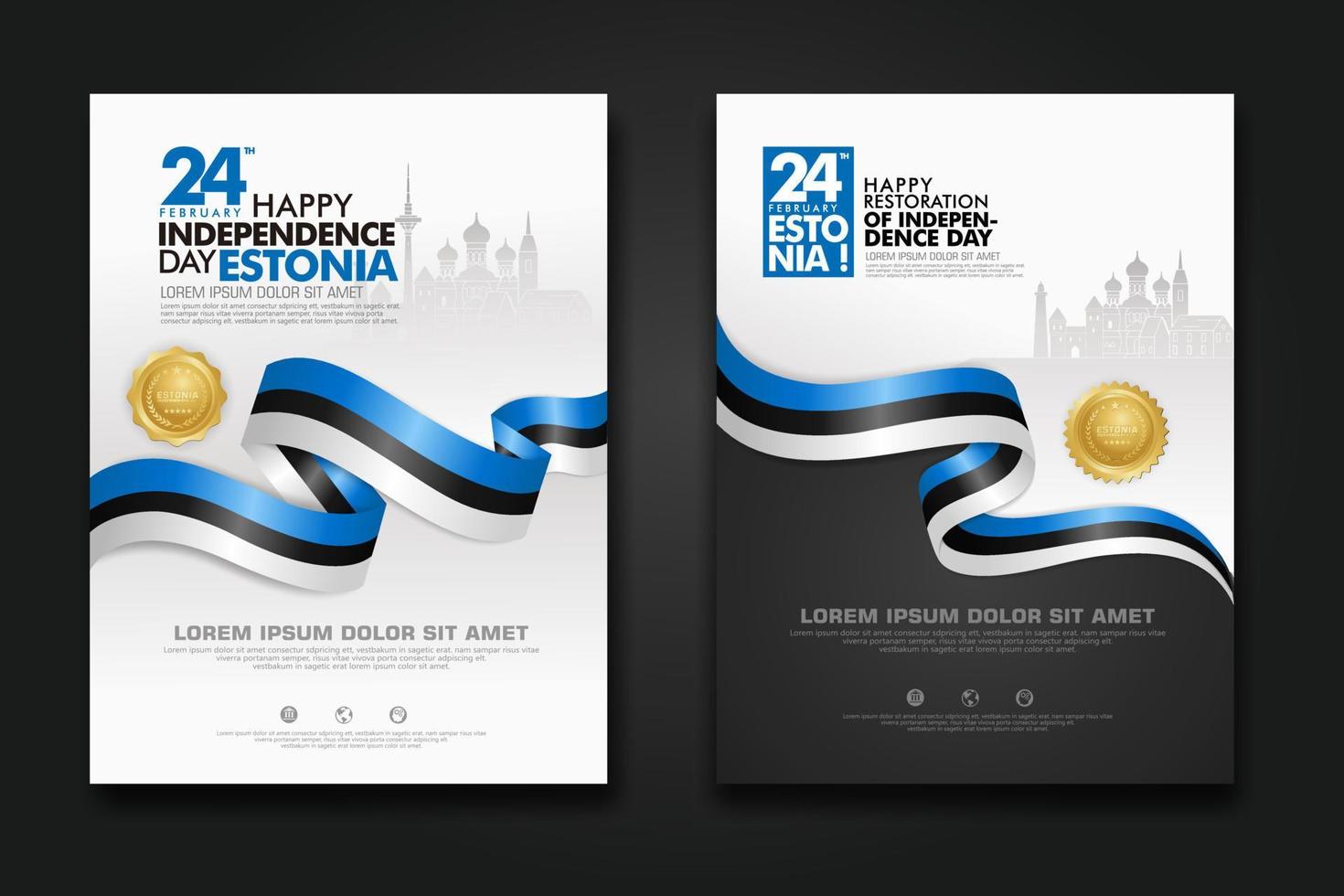 establecer diseño de cartel estonia feliz día de la independencia plantilla de fondo vector