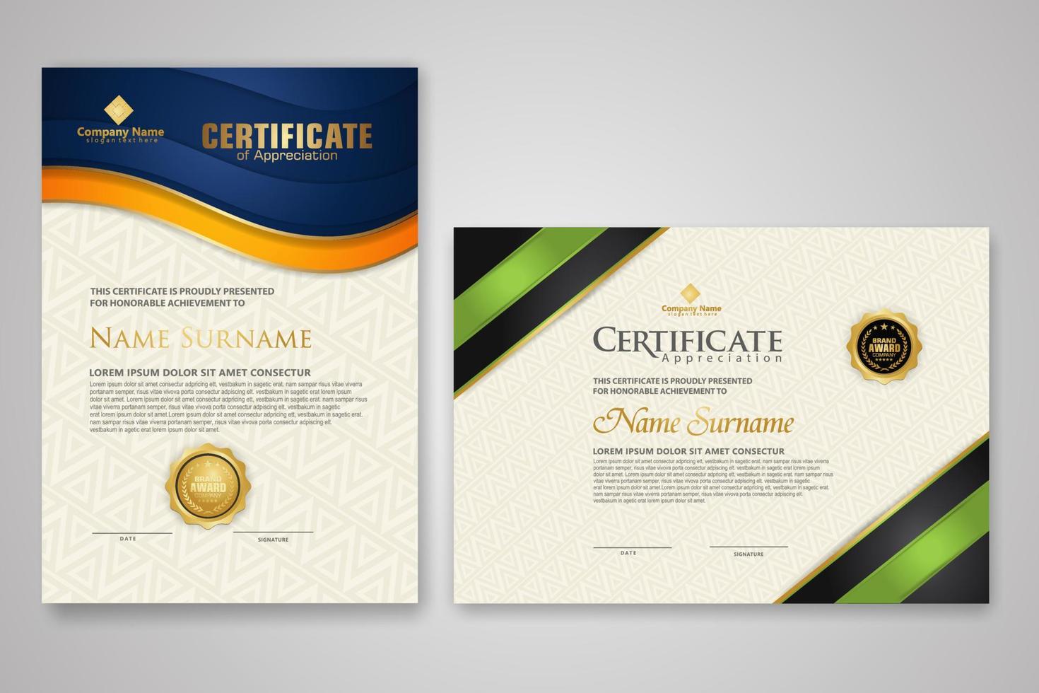 Certificate template with luxury badge and elegance modern pattern background. for appreciation, achievements, award, business, and education needs. vector illustration