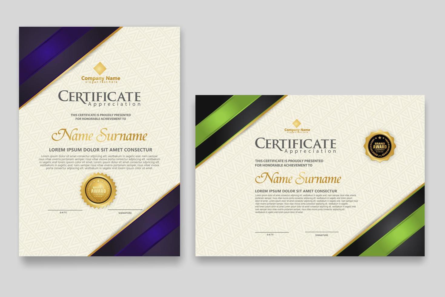 Certificate template with luxury badge and elegance modern pattern background. for appreciation, achievements, award, business, and education needs. vector illustration