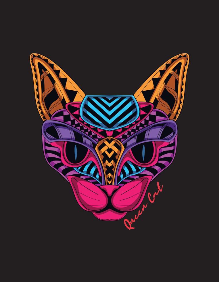 Black Neon Queen Cat Design.eps vector