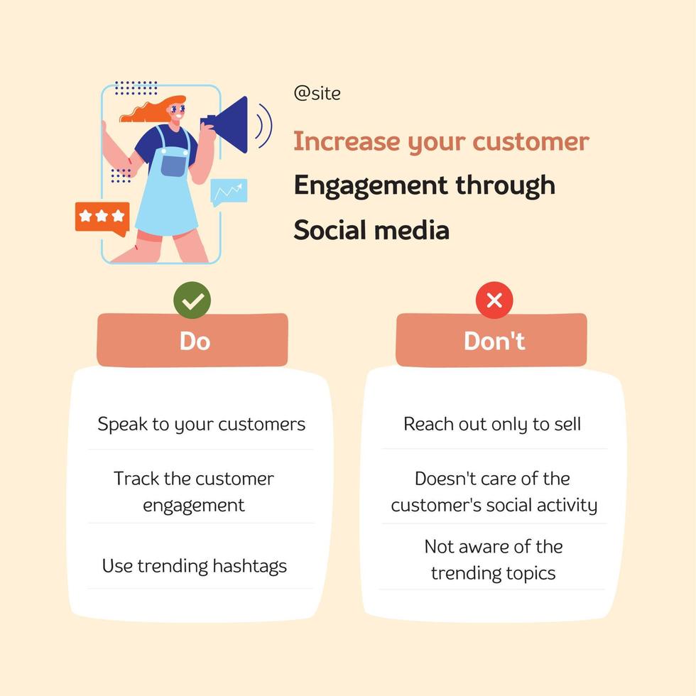 Illustrated Minimalist Do and Don't Engagement Through Social Media.eps vector
