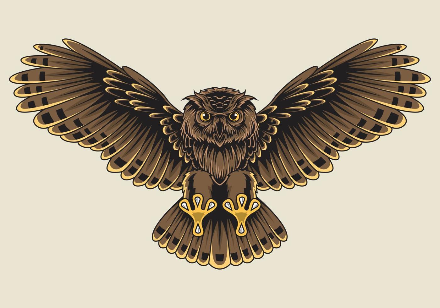 Flying owl with open wings and claws logo mascot vector images