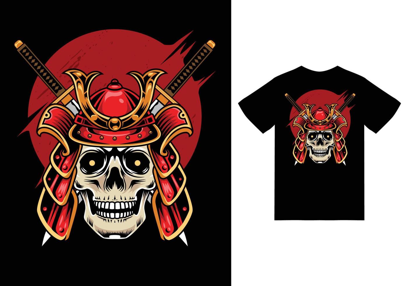 Skull samurai illustration with tshirt design premium vector