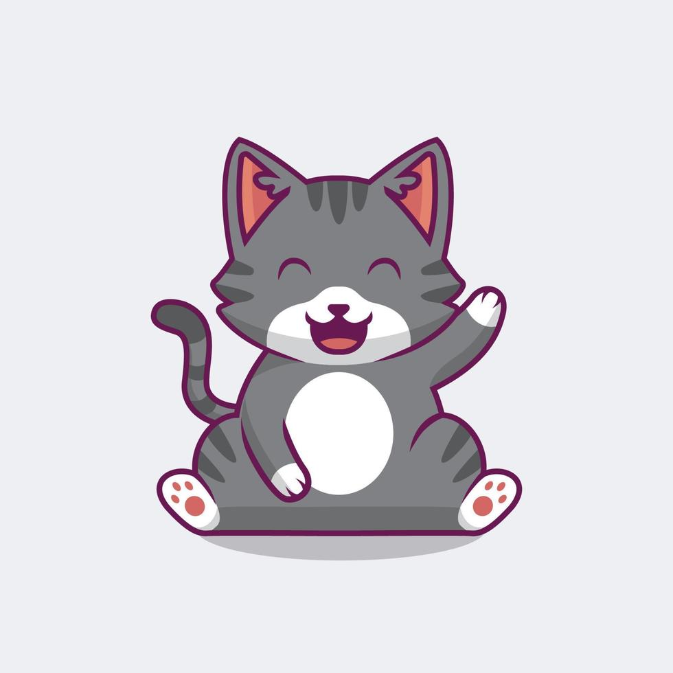 cute cat waving hand cartoon illustration vector