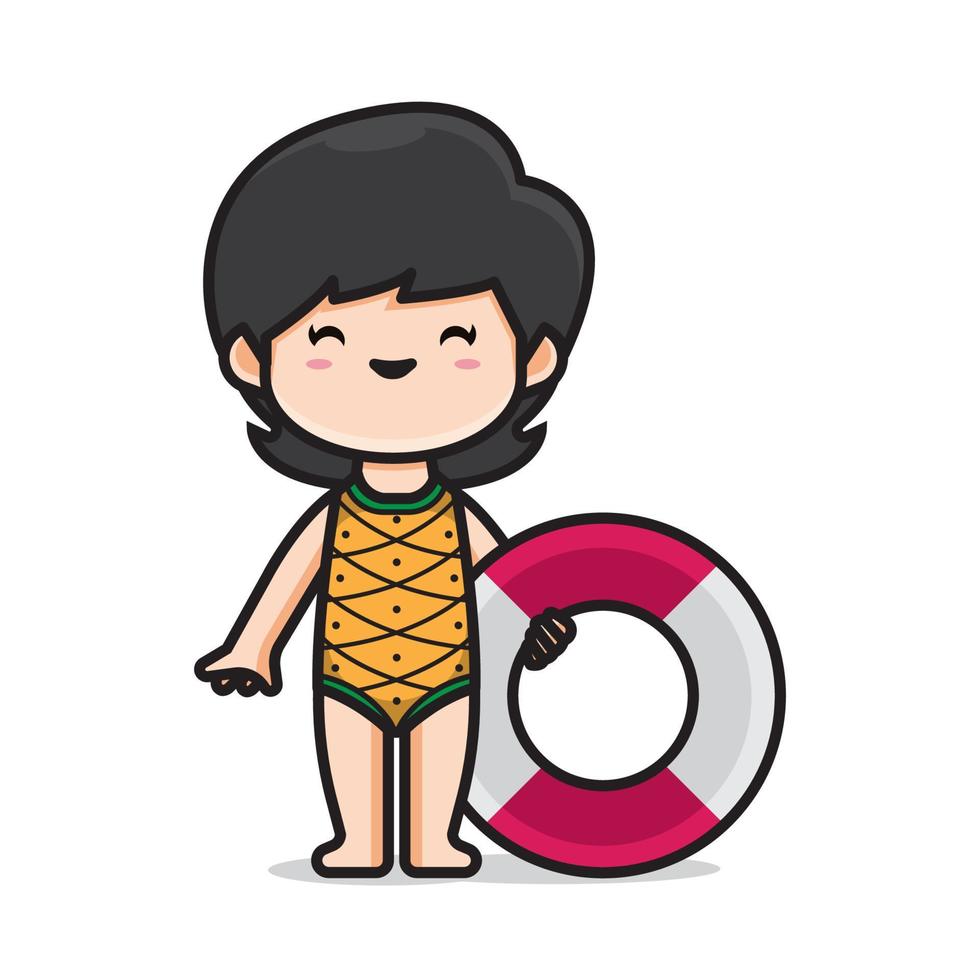 cute girl with swim ring vector
