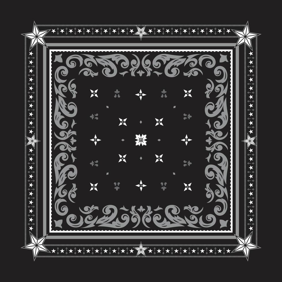 Bandanna print ornament star black and white Premium Vector