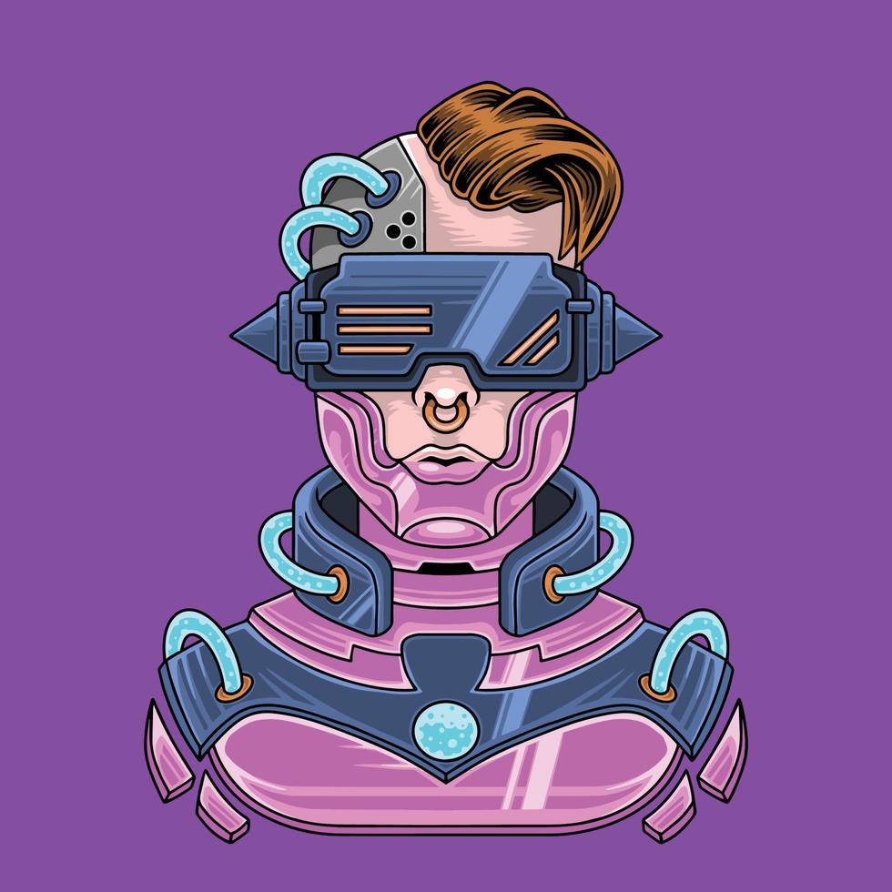 Cyberpunk character cyborg premium vector