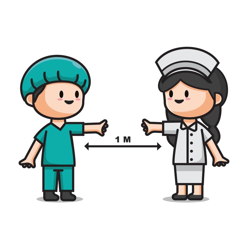 Social Distancing Cute Nurse Vector