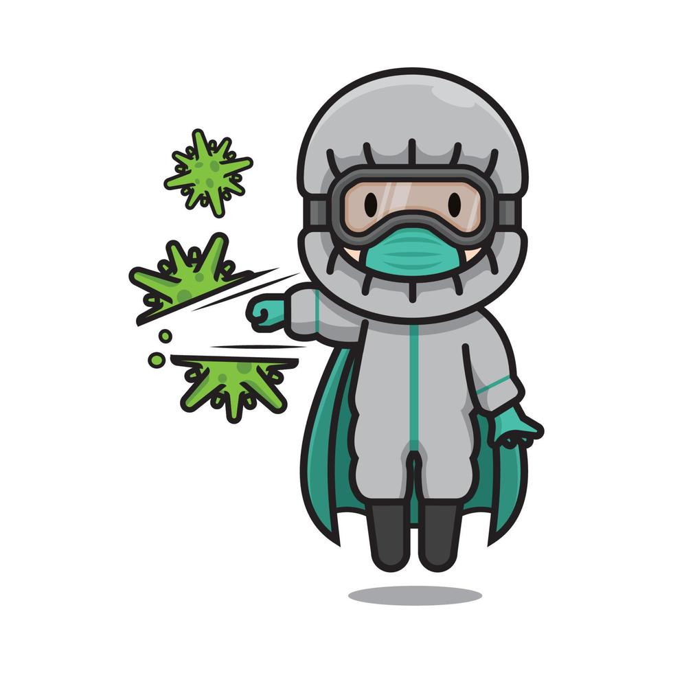 Cute Doctor Protective Suit Hitting Corona Virus Vector