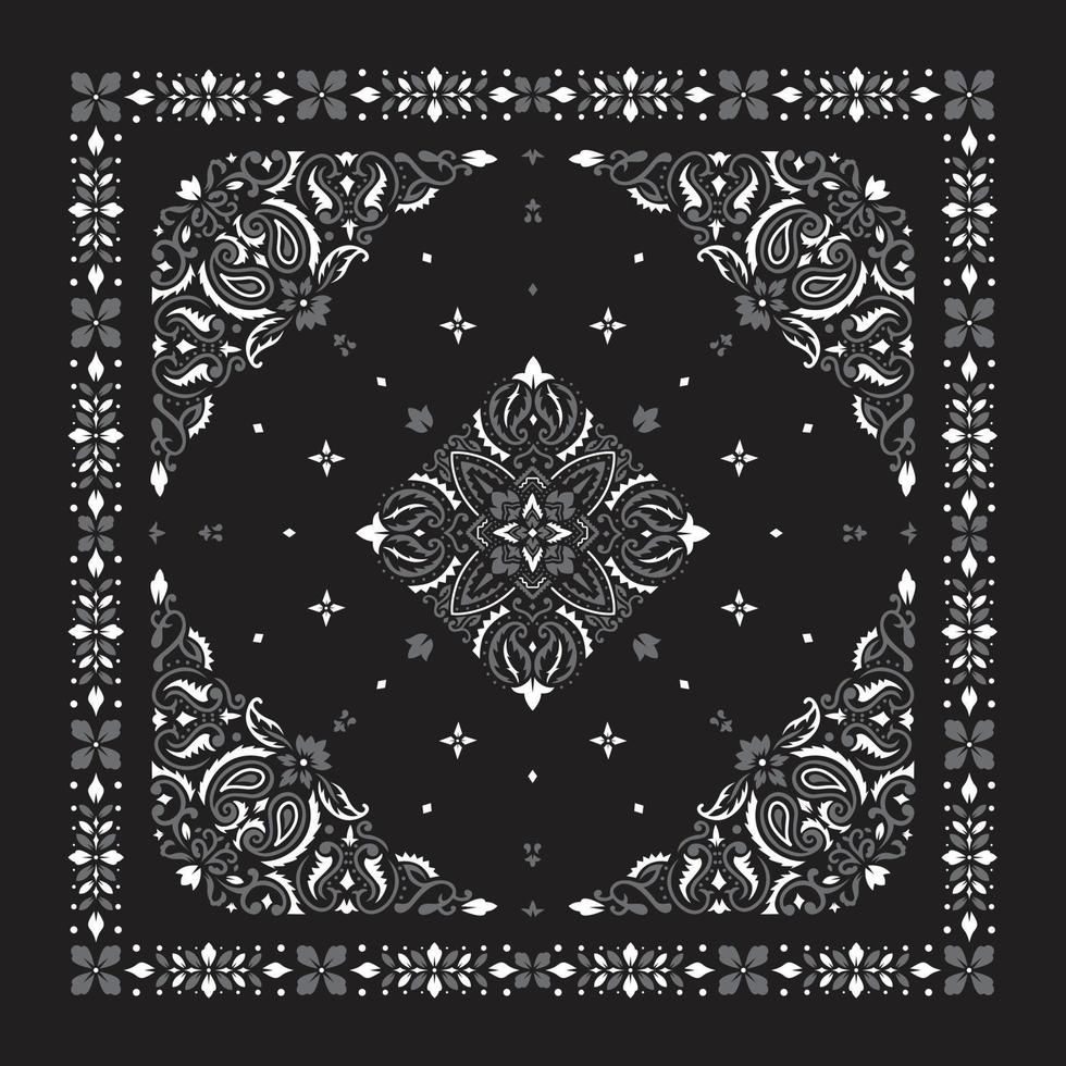 Bandanna print ornament black and white Premium Vector