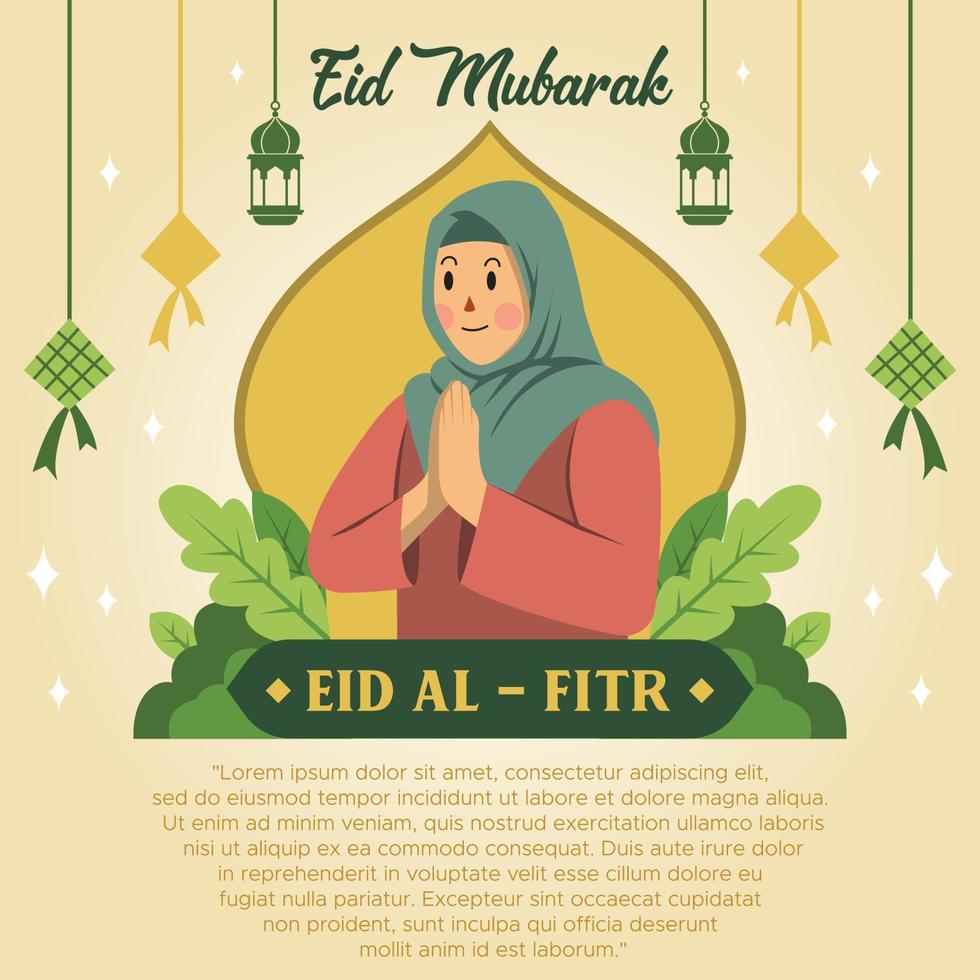 Flat design eid mubarak woman praying premium vector