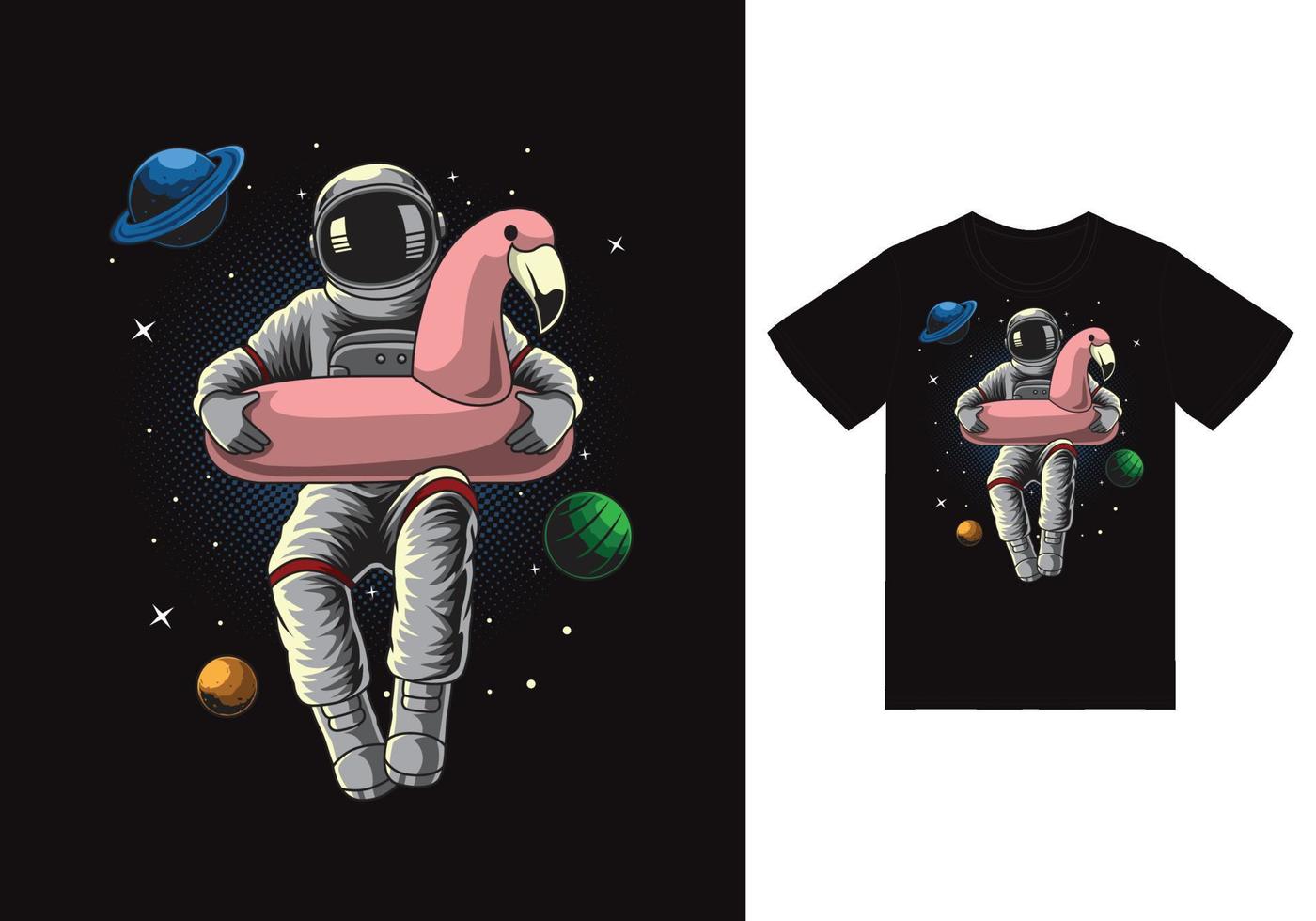 Astronaut with pink float illustration with tshirt design premium vector