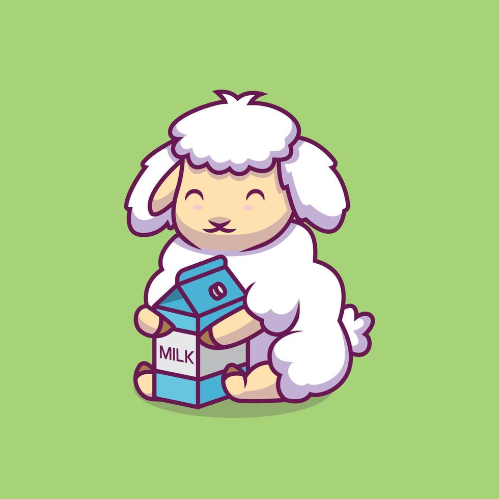 cute sheep hug milk cartoon illustration vector