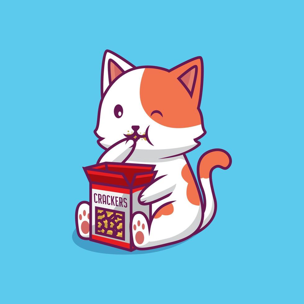 lindo gato comiendo galletas ilustración de dibujos animados vector