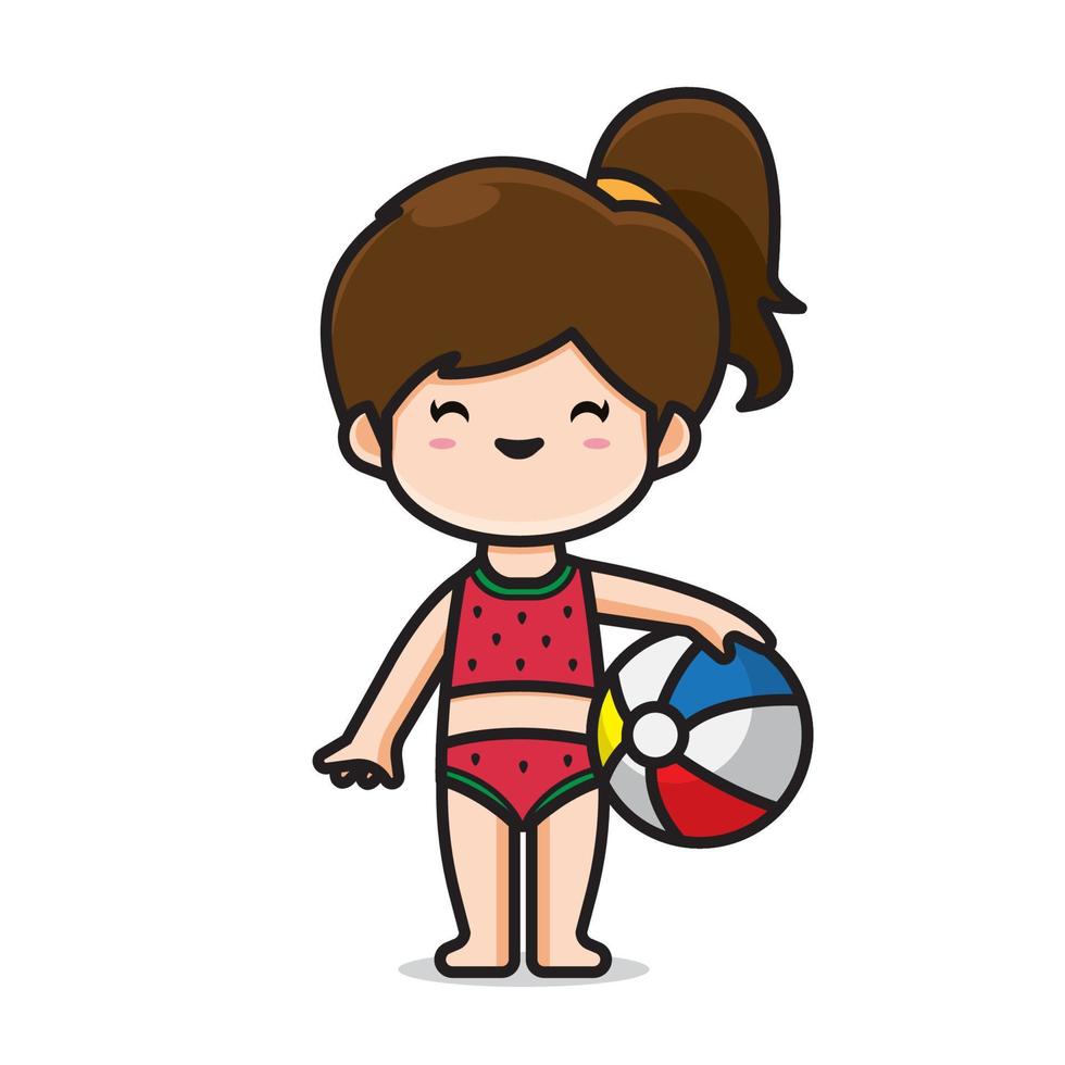 cute girl with swim ball vector