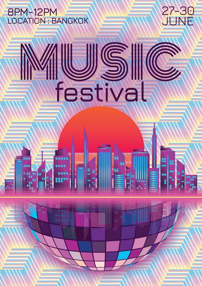 cartel del festival de música para el diseño de la fiesta nocturna vector
