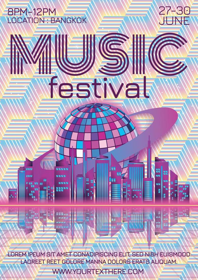 cartel del festival de música para el vector de fiesta nocturna