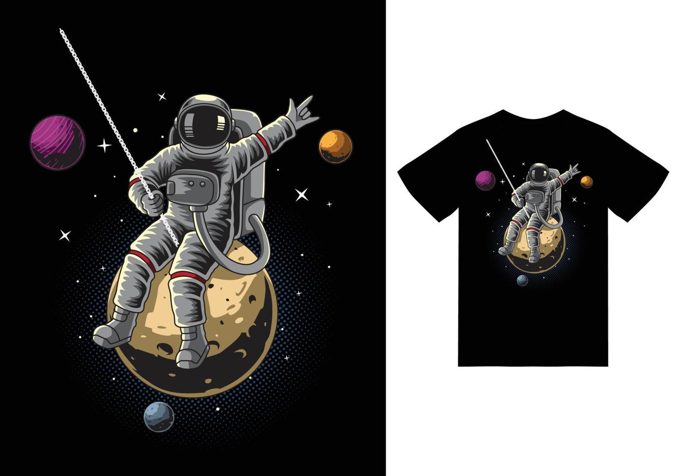 Astronaut wrecking on moon illustration with tshirt design premium vector