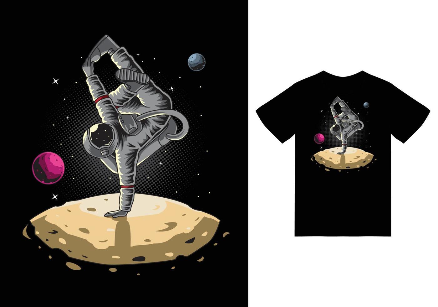 Astronaut break dance illustration with tshirt design premium vector