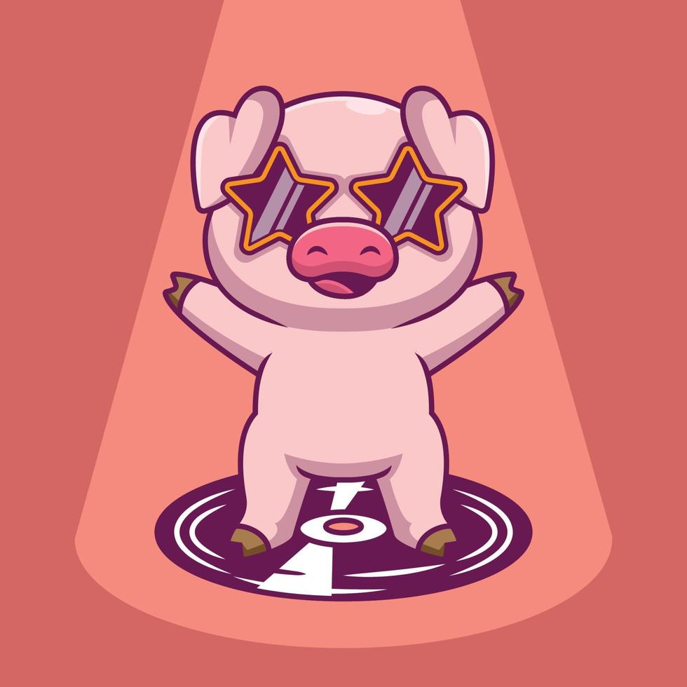 Cute pig disco cartoon illustration vector