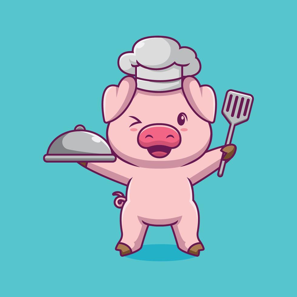 Cute pig chef cartoon illustration vector
