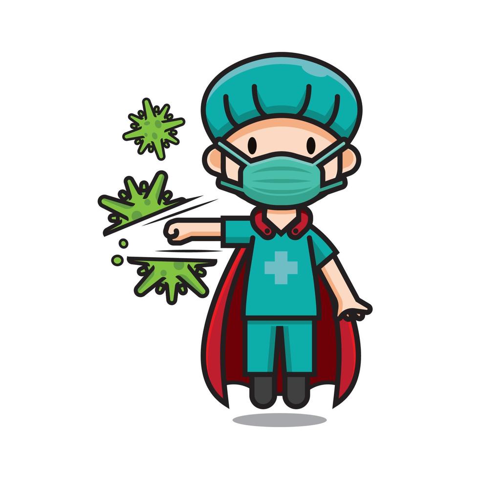 Cute Hero Nurse Hitting Corona Virus Vector