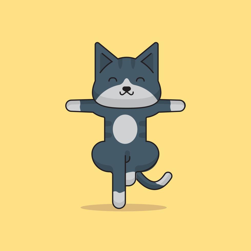 lindo gato yoga árbol poses vector