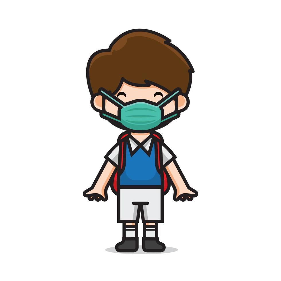 cute boy student wearing mask vector