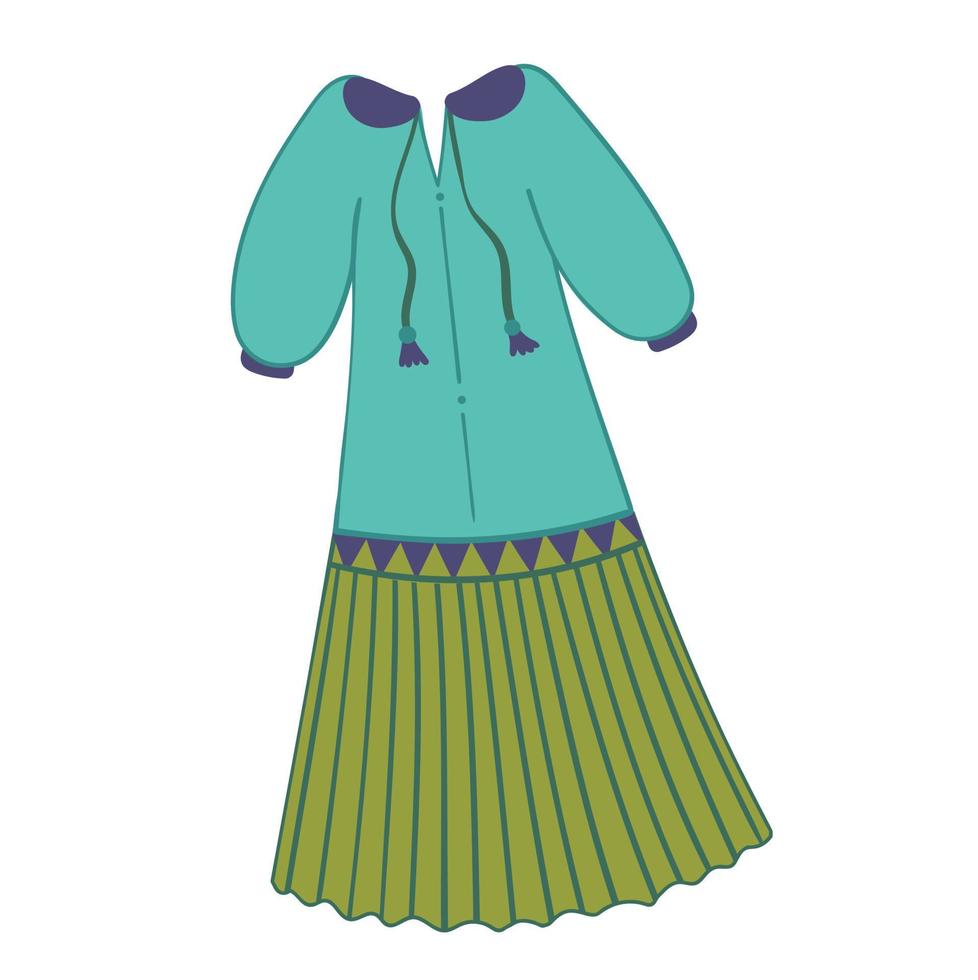 Vector illustration boho blue dress on white isolated background