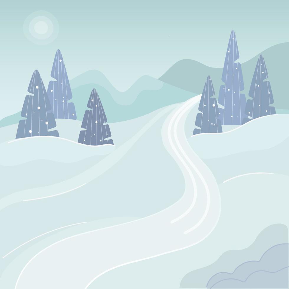 ilustración invierno naturaleza bosque con nieve y bosque vector