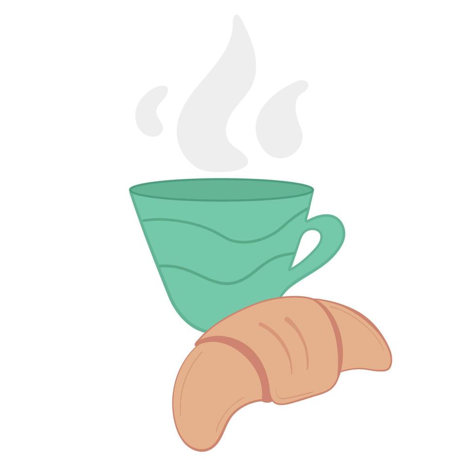 ilustración vectorial taza de café con croissant sobre fondo blanco aislado vector