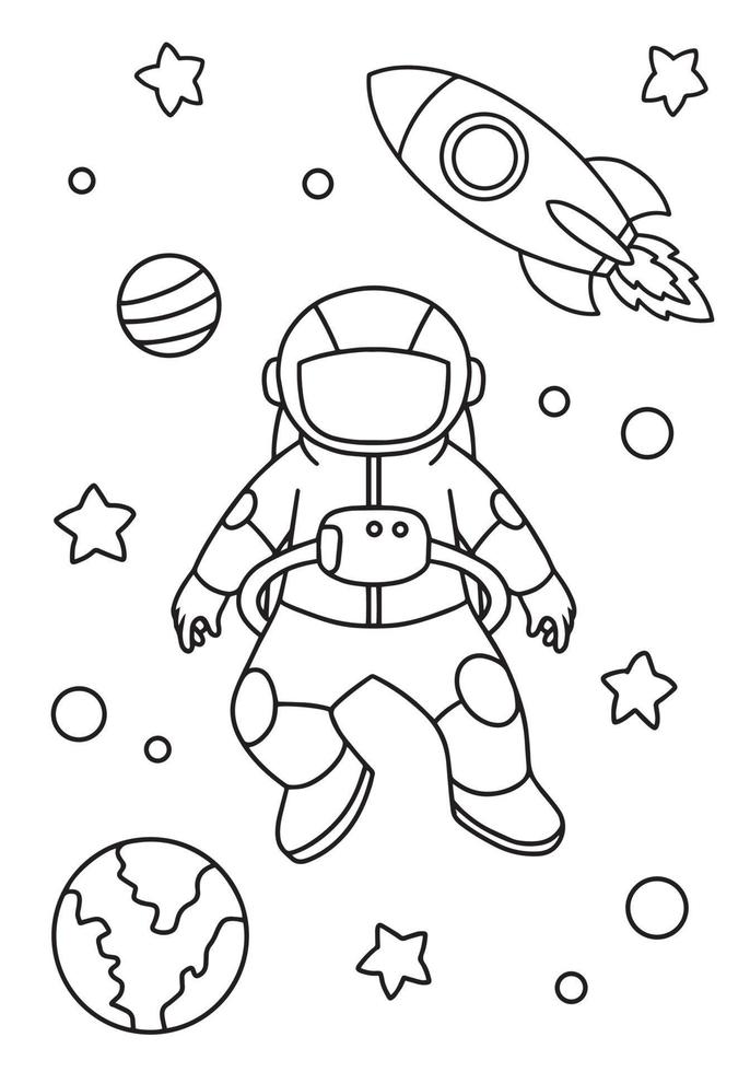 Cute astronaut on space coloring book illustration vector