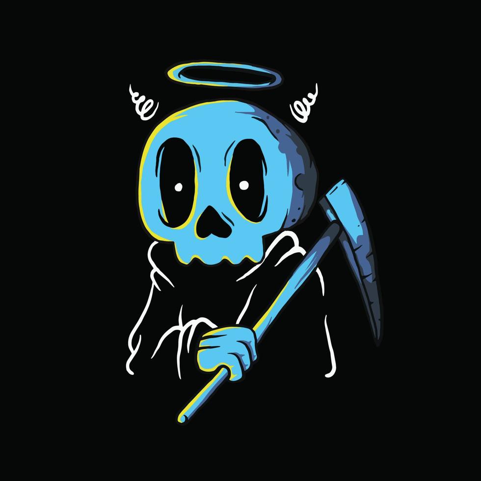 Cute cartoon grim reaper with scythe premium vector