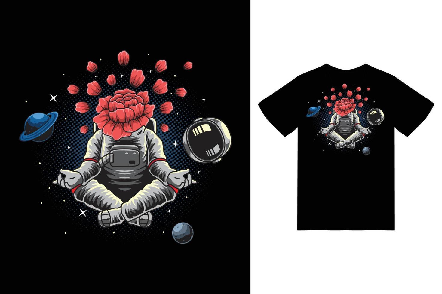 astronauta yoga meditasi ilustración de primavera con diseño de camiseta vector premium