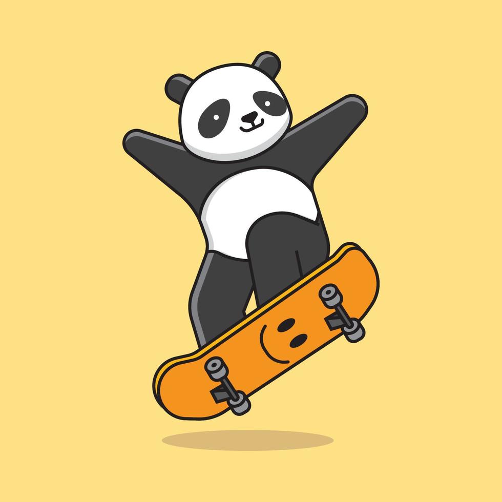 lindo panda monopatín vector