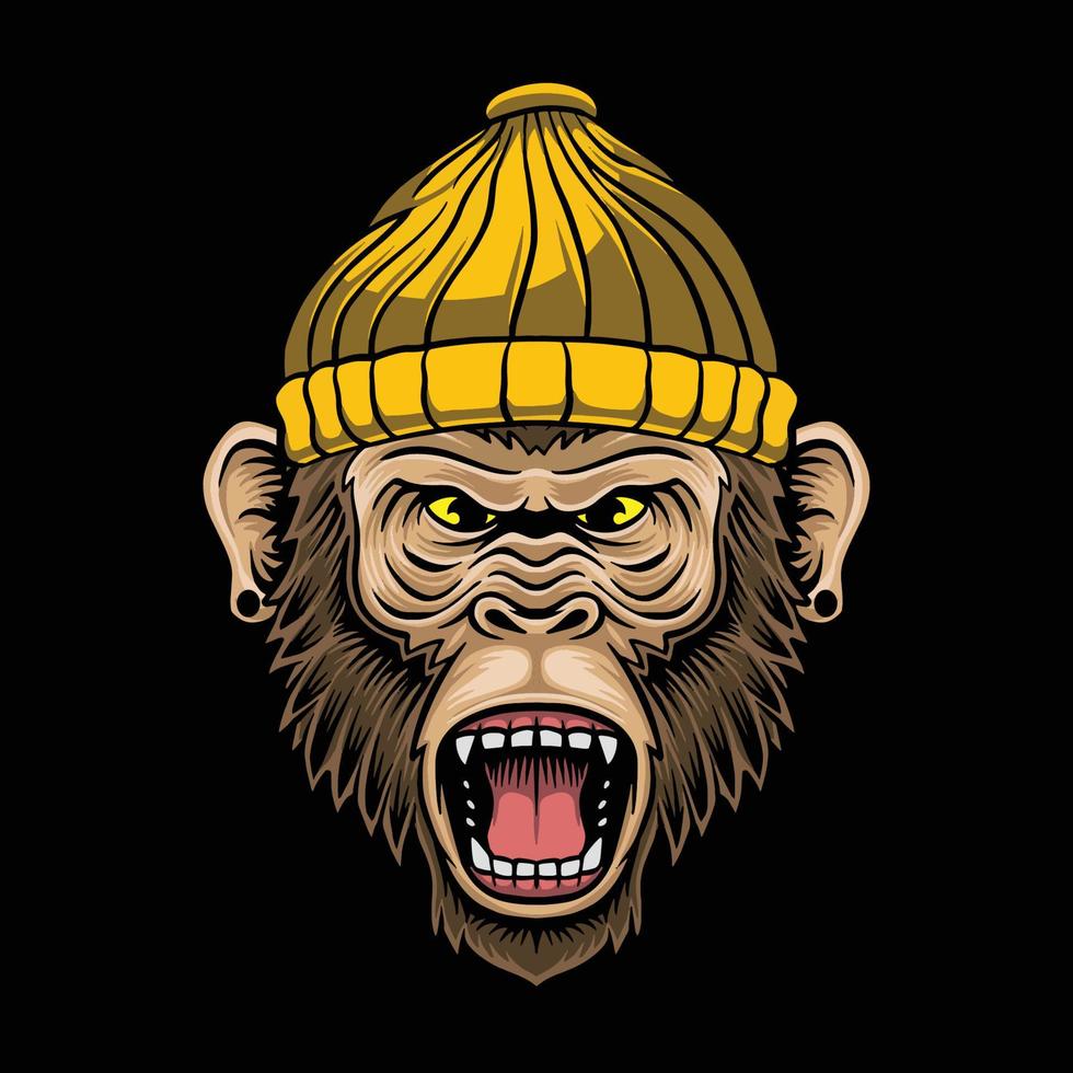 Angry monkey wear beanie premium vector