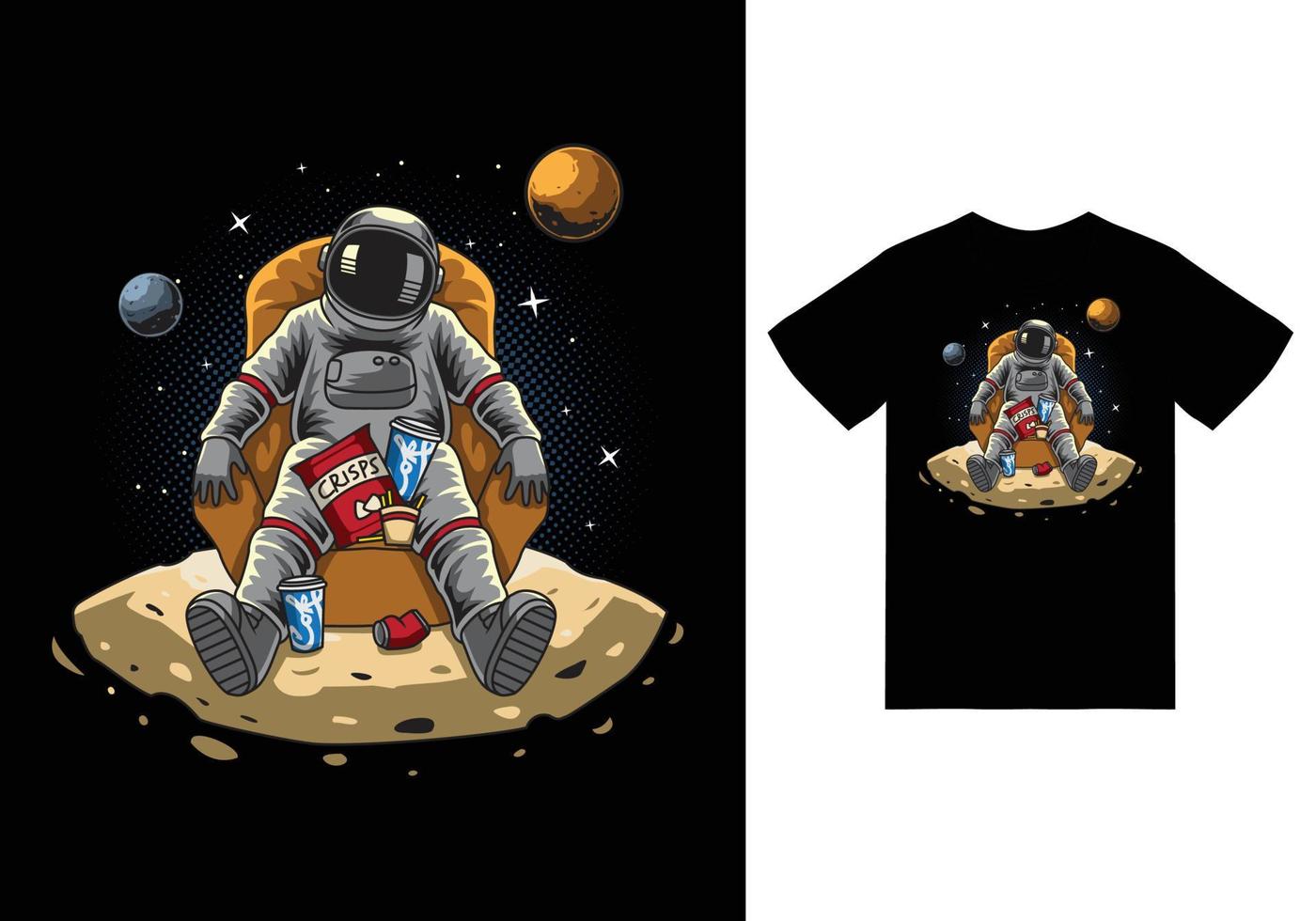 astronauta sentado en la ilustración de la luna con diseño de camiseta vector premium