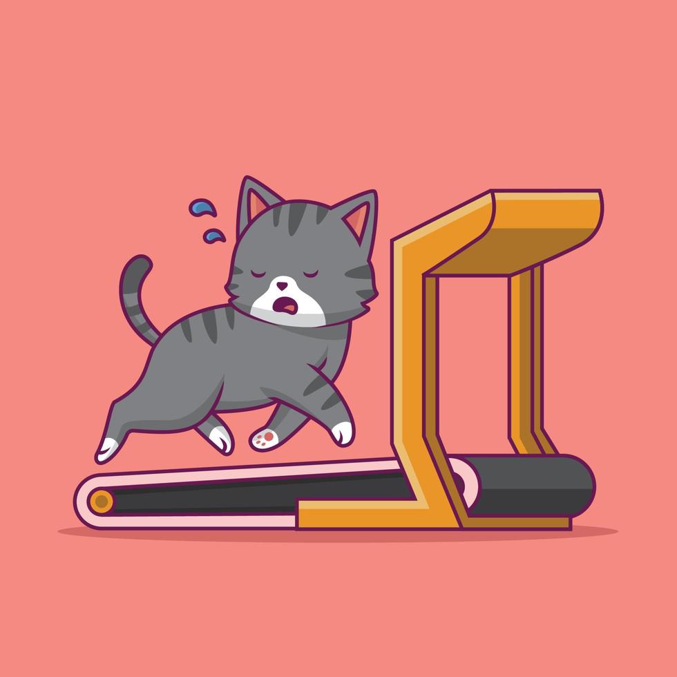 lindo gato corriendo en la cinta de correr ilustración de dibujos animados vector